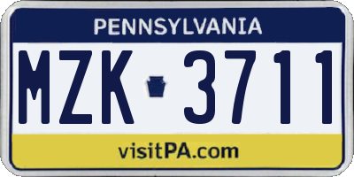 PA license plate MZK3711