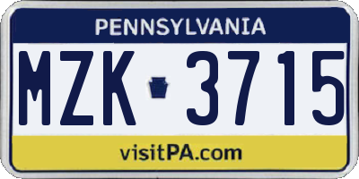 PA license plate MZK3715