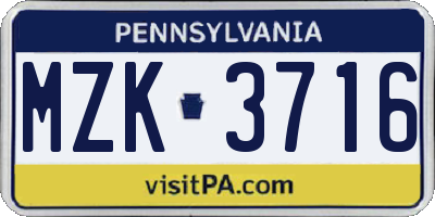 PA license plate MZK3716