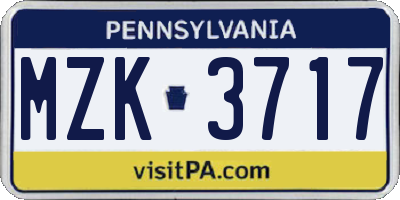 PA license plate MZK3717