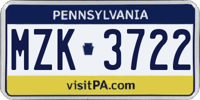 PA license plate MZK3722