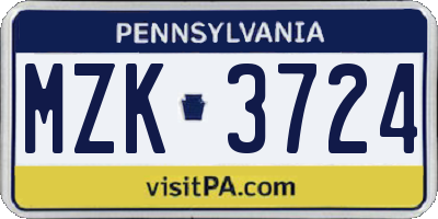 PA license plate MZK3724