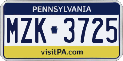 PA license plate MZK3725