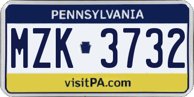 PA license plate MZK3732
