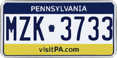 PA license plate MZK3733