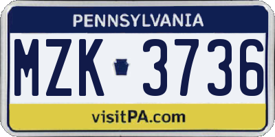 PA license plate MZK3736