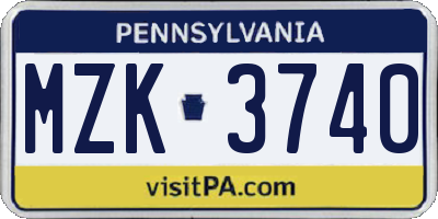 PA license plate MZK3740