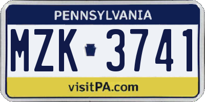 PA license plate MZK3741