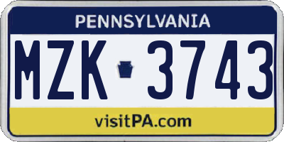 PA license plate MZK3743