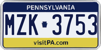 PA license plate MZK3753