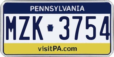 PA license plate MZK3754
