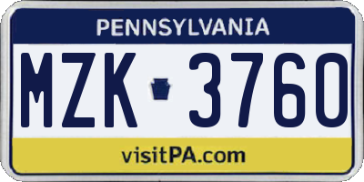 PA license plate MZK3760