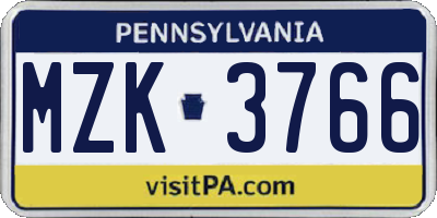 PA license plate MZK3766