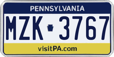 PA license plate MZK3767