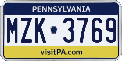 PA license plate MZK3769