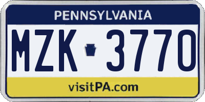 PA license plate MZK3770