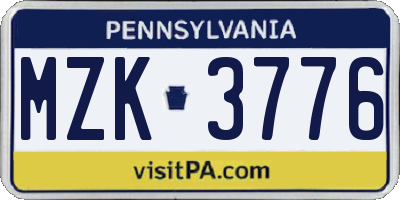 PA license plate MZK3776