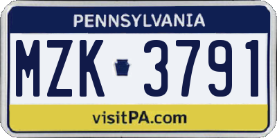 PA license plate MZK3791