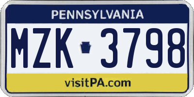 PA license plate MZK3798