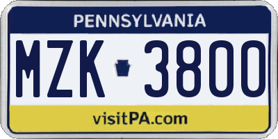PA license plate MZK3800
