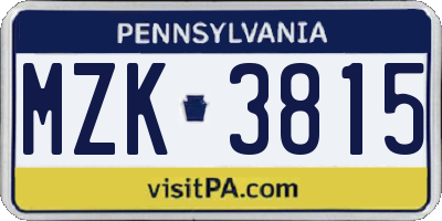 PA license plate MZK3815