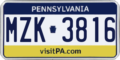 PA license plate MZK3816