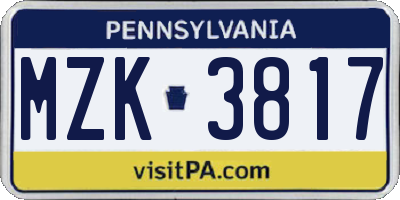 PA license plate MZK3817