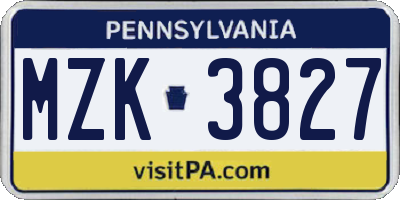 PA license plate MZK3827