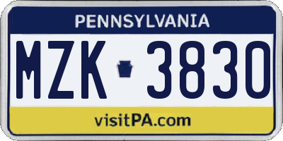 PA license plate MZK3830
