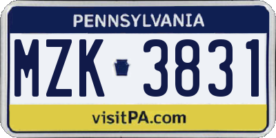 PA license plate MZK3831