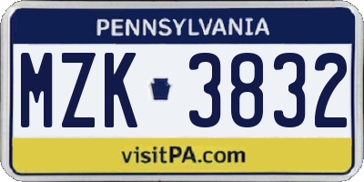 PA license plate MZK3832