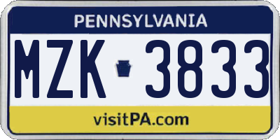 PA license plate MZK3833