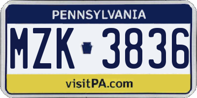 PA license plate MZK3836