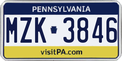 PA license plate MZK3846