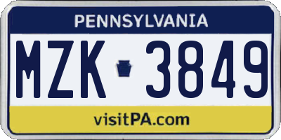 PA license plate MZK3849