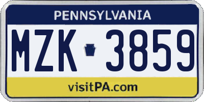 PA license plate MZK3859