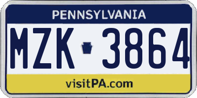 PA license plate MZK3864
