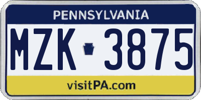 PA license plate MZK3875