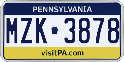 PA license plate MZK3878