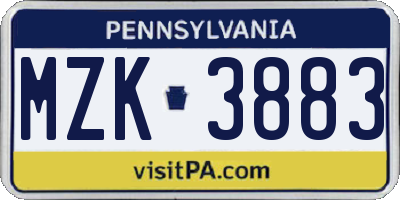 PA license plate MZK3883