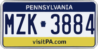 PA license plate MZK3884