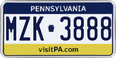 PA license plate MZK3888