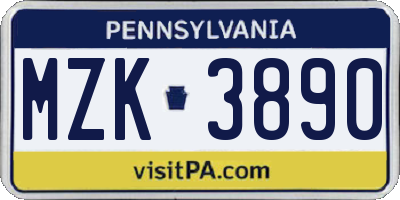 PA license plate MZK3890