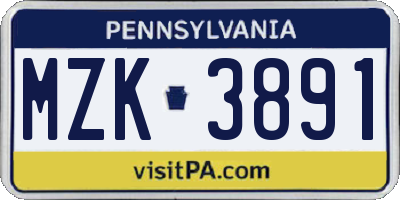 PA license plate MZK3891