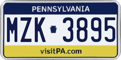 PA license plate MZK3895