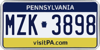 PA license plate MZK3898