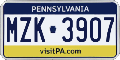 PA license plate MZK3907