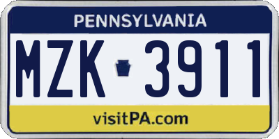 PA license plate MZK3911