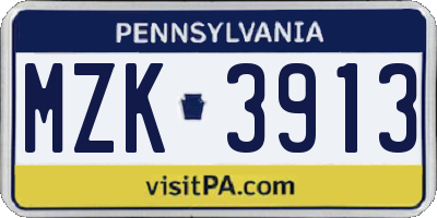PA license plate MZK3913