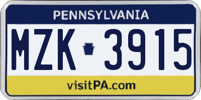 PA license plate MZK3915